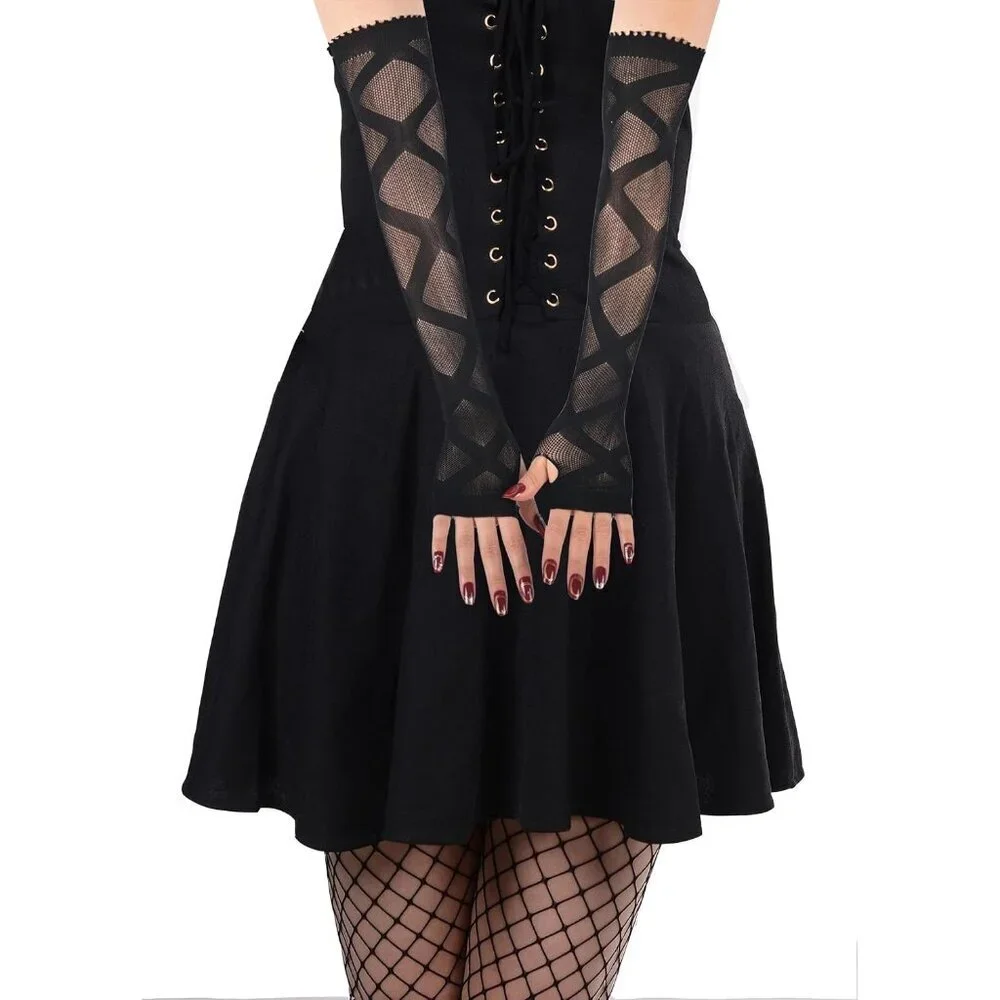 Women's Fishing Halloween Black 15 Net Gloves Fingerless Gothic Accessories